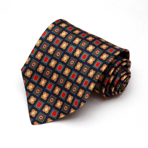 Silk Necktie Danfuss Tie Red Brown Ornament Print 100%Silk Tie Made in Italy - Picture 1 of 7